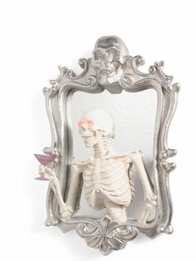 New Martha Stewart Halloween Skeleton w Drink Lighted Mirror w Sound Home Decor